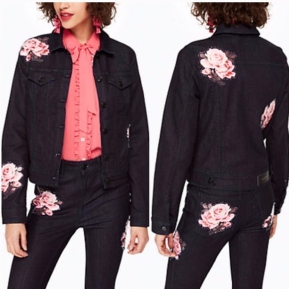 kate spade Jackets & Blazers - 𝅺Kate Spade BROOME STREET ROSE FLORAL DARK JEAN DENIM JACKET